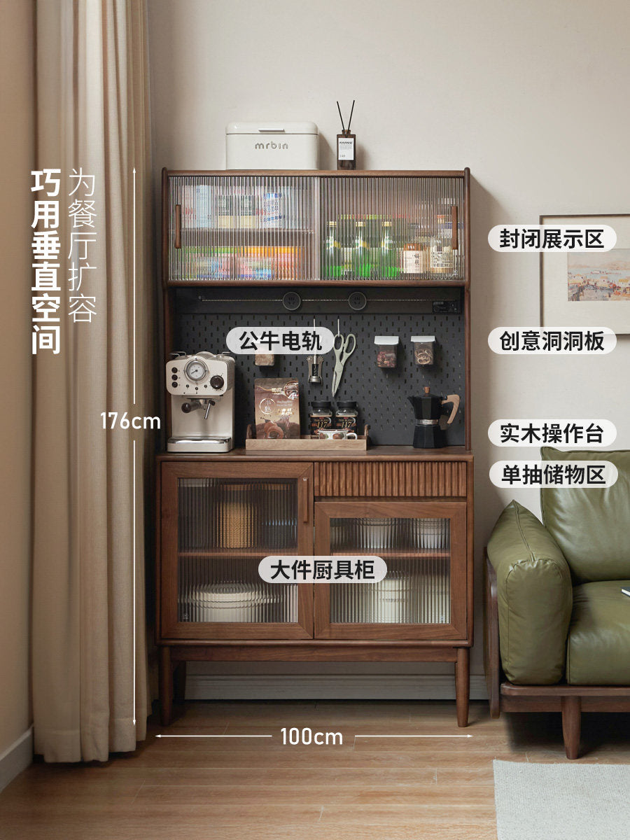 实木餐边柜小户型餐厅置物柜轻奢黑胡桃木收纳柜橱柜